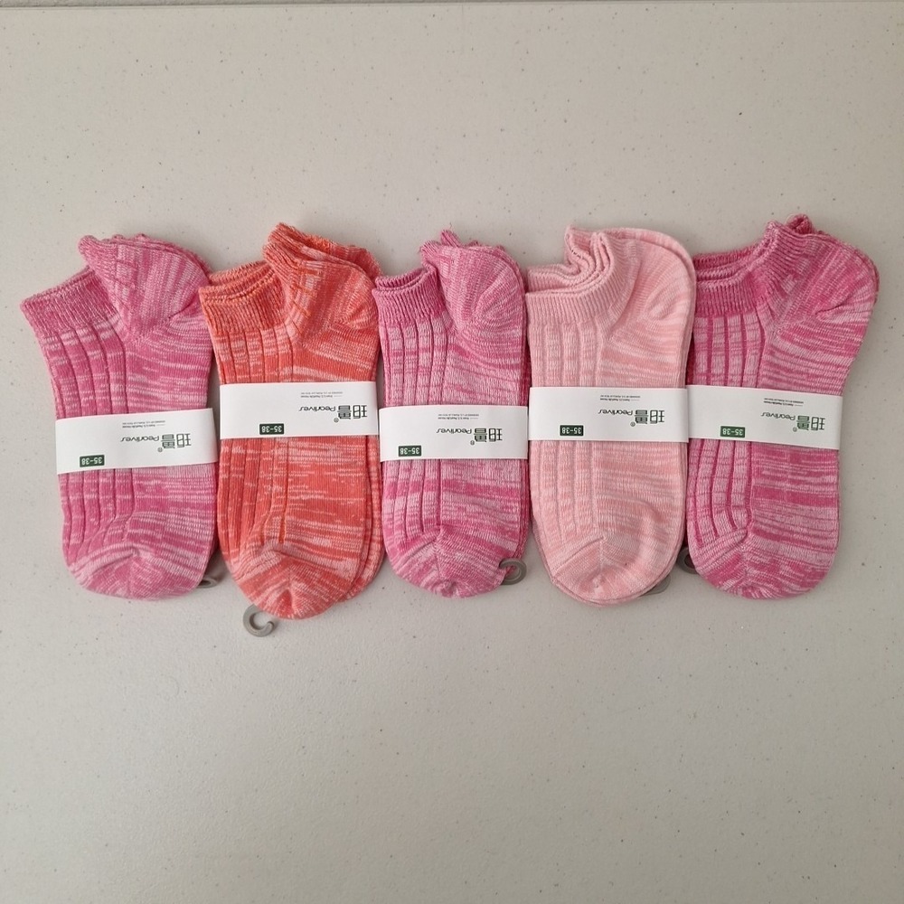 5-Pack Women's Low Cut Ankle Socks  Pinks & Coral Made In Cambodia Size 6-8 NWT